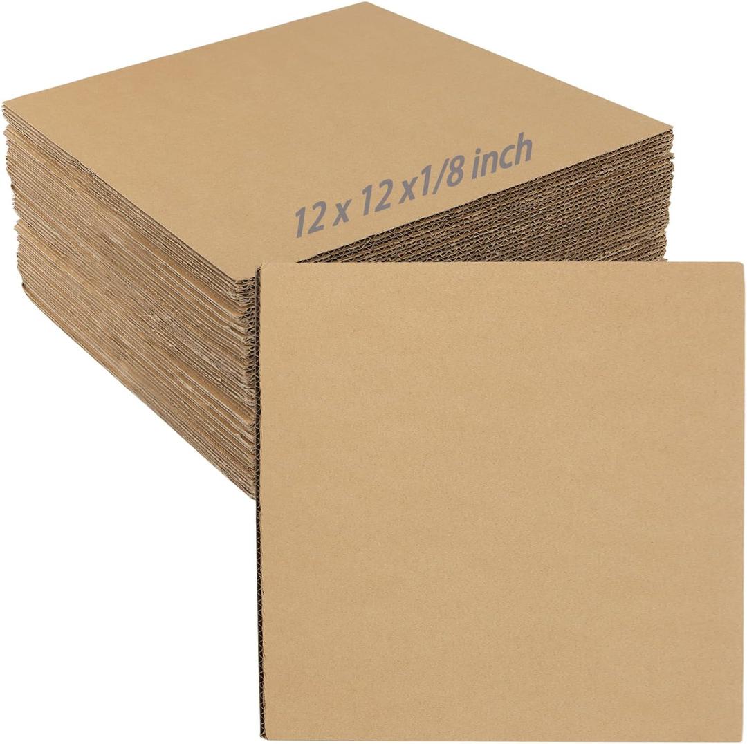 60 Pack 12 x 12 x 1/8 Inch Corrugated Cardboard Sheets, 3mm Thick Cardboard Squares, Flat Packaging Inserts for Shipping, Mailing, DIY and Crafts