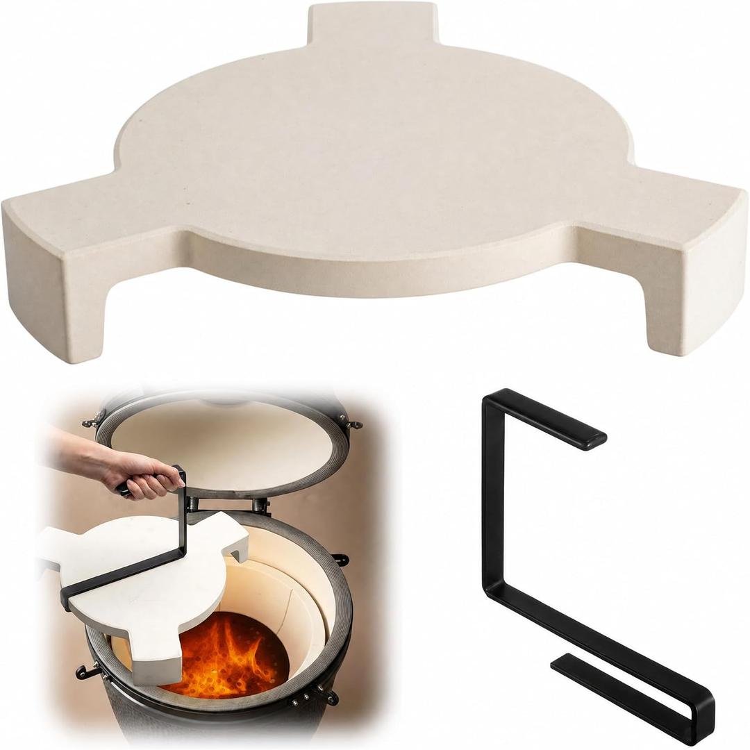 2 Pcs BBQ Plate Setter Lifter Set Smoking Stone Pizza Stone, BBQ plate: fit for 18" large grill