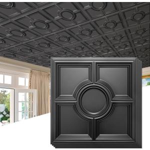 STICKGOO Black Drop Ceiling Tiles 2ft x 2ft, Glue Up Ceiling Panels 24 x 24in, Waterproof, Premium PVC to Prevent Breakage, 12 Pack Cover 48 Sq. Ft