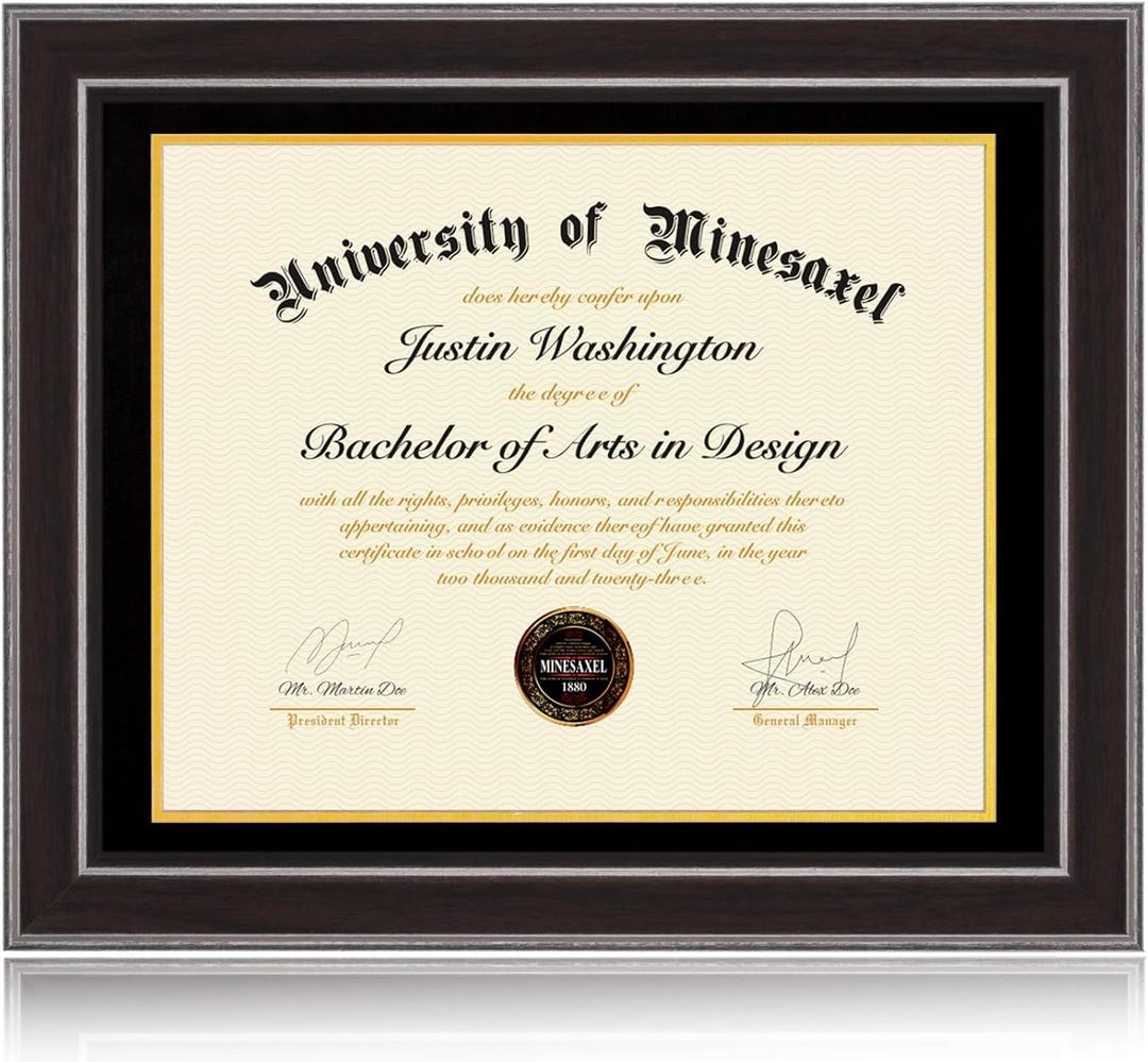 16x20 Diploma Frames 14x17 with Black Mat - Walnut Wood Finish | Shatter-Resistant Glass | for Wall Mounting | Gift for Graduations & Professional Certificate (1 Pack)
