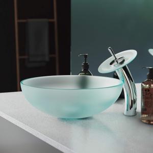 Cascade 16.5" Color Glass Vessel Sink with Faucet, Frost