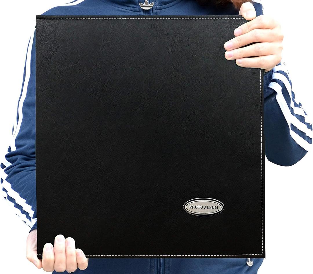 Self-Adhesive Photo Album, Dust-free, glue free and waterproof Scrapbook Album, Family album, Leather Cover, Hand Made DIY Albums Holds 3x5, 4x6, 5x7, 6x8,8x10 photos (Large, Black)