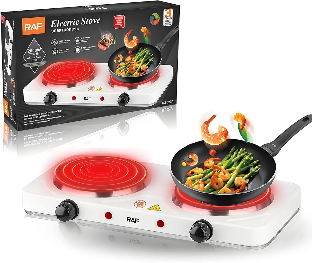 Double Hot plate,Countertop Double Electric Stove,Multifunctional and Portable,2000W High Power,Fast and Uniform Heating,Easy to Clean,Ideal for Home,Kitchens or Travel