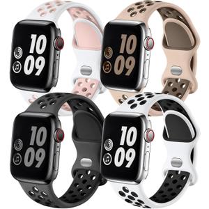 Adorve 4 Pack Sport Bands Compatible with Apple Watch Bands for Men Women 49mm 46mm 45mm 44mm 42mm 41mm 40mm 38mm,Breathable Soft Silicone Strap for iWatch Band Series 11 10 SE Ultra 9 8 7 6 5 4 3 2 1 (WhitePink/PinkBrown/WhiteBlack/AnthraciteBlack)