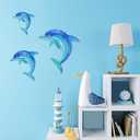 Dolphin Wall Decor Metal Fish Wall Decor Sea Coastal Outdoor Wall Art Metal Beach Ocean Decor For Bathroom Indoor Garden Yard Pool Outdoor Patio Kitchen (3 Pcs)