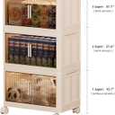 Stackable Organizer Drawers with Wheels, Foldable Plastic Storage Bins for Clothes/Dorm Room Double Door Cream Rolling Cabinet Height (Reinforce Stripe: 3 Clear, 19.8"D x 11.8"W x 31.1"H)