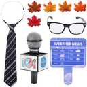 2 MULE TEAM Kids Meteorologist Costume Set Weather Toys for Kids Glasses Microphone Weather Man Necktie Maple Leaves Weather Chart Prop for Career Day Party