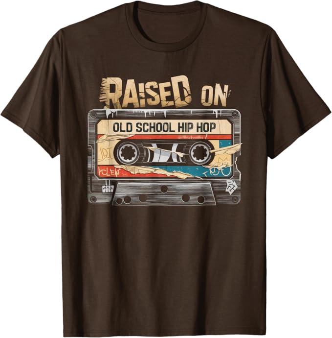 Raised ON Old School Hip HOP Tshirt Cassette Graffiti Rap T-Shirt, Medium