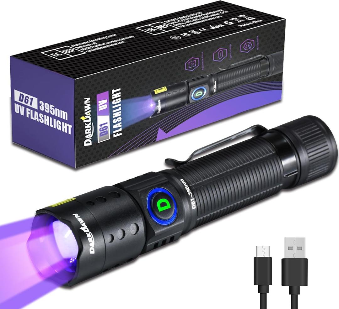 DARKDAWN UV Flashlight 395nm Black Light Mini USB Rechargeable Ultraviolet LED Blacklight Woods Lamp Powerful Fluorescent Portable Detector for Pet Urine Stains, Scorpions, Resin Curing DARKDAWN UV Flashlight 395nm Black Light Mini USB Rechargeable Ultraviolet LED Blacklight Woods Lamp Powerful Fluorescent Portable Detector for Pet Urine Stains, Scorpions, Resin Curing