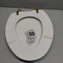 Mayfair Bennett Toilet Seat with Brushed Gold Hinges, Slow Close Wood Seat, Secure Metal Hinges, Easy Install, Made in USA, Elongated, White