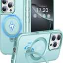 HuwaiH 360 Rotatable Magnetic Ring Stand for iPhone 16 pro Case, Compatible with MagSafe, Military-Grade Shockproof, Anti-Scratch Matte Translucent Phone Case for iPhone 16 pro(Lake Blue)