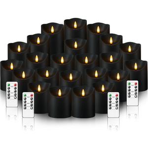 kakoya Flameless LED Candles Battery Operated with Remote and Timer,Flickering Electric Fake Plastic Pillar Candles Set of 24(D3 x H 3" 4" 5") Black