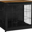 DWANTON Dog Crate Furniture with Cushion, Wooden Kennel Table with Double Doors, Indoor Dog House, Small/Medium/Large Size, 27.2" L, Black+Warm Brown
