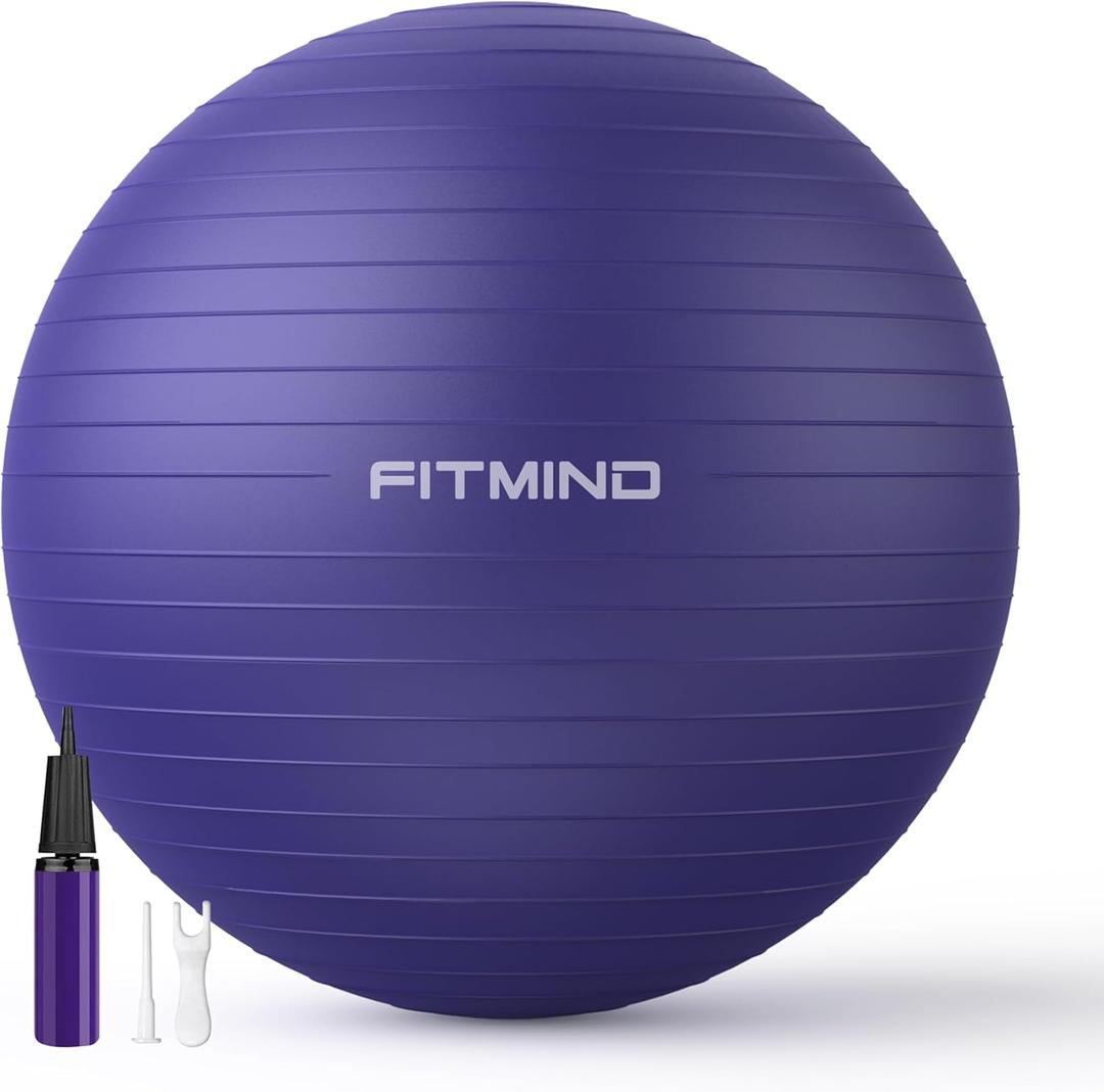 FITMIND_ Extra Thick Exercise Ball Yoga Ball 22in/26in/30in for Workout Pregnancy Stability,Anti-Burst and Slip Resistant Swiss Ball with Pump for Yoga, Pilates, Fitness,Birthing,Physical Therapy (purple)