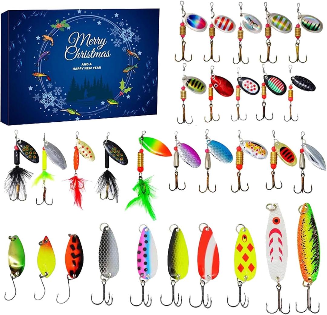 Awakentti Advent Calendar Fishing Christmas Countdown, Fishing Lures Set, Fishing Lure Advent Calendar, Christmas Accessories Party Favors for Son, Uncle, Father
