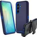 for Samsung Galaxy S25 Case, S25 Heavy Duty case, [Belt Clip Holster] [Glass Screen Protector] [Military Grade Protective ] [Shockproof] [Dropproof] [Dust-Proof] (with Belt Clip, Dark Blue)