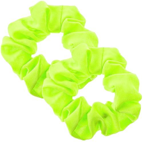 Lusofie 2Pcs 80s Neon Hair Scrunchies Yellow Large Scrunchie Elastics  Yellow Scrunchy Hair Bands Ties for Women and Girls Halloween