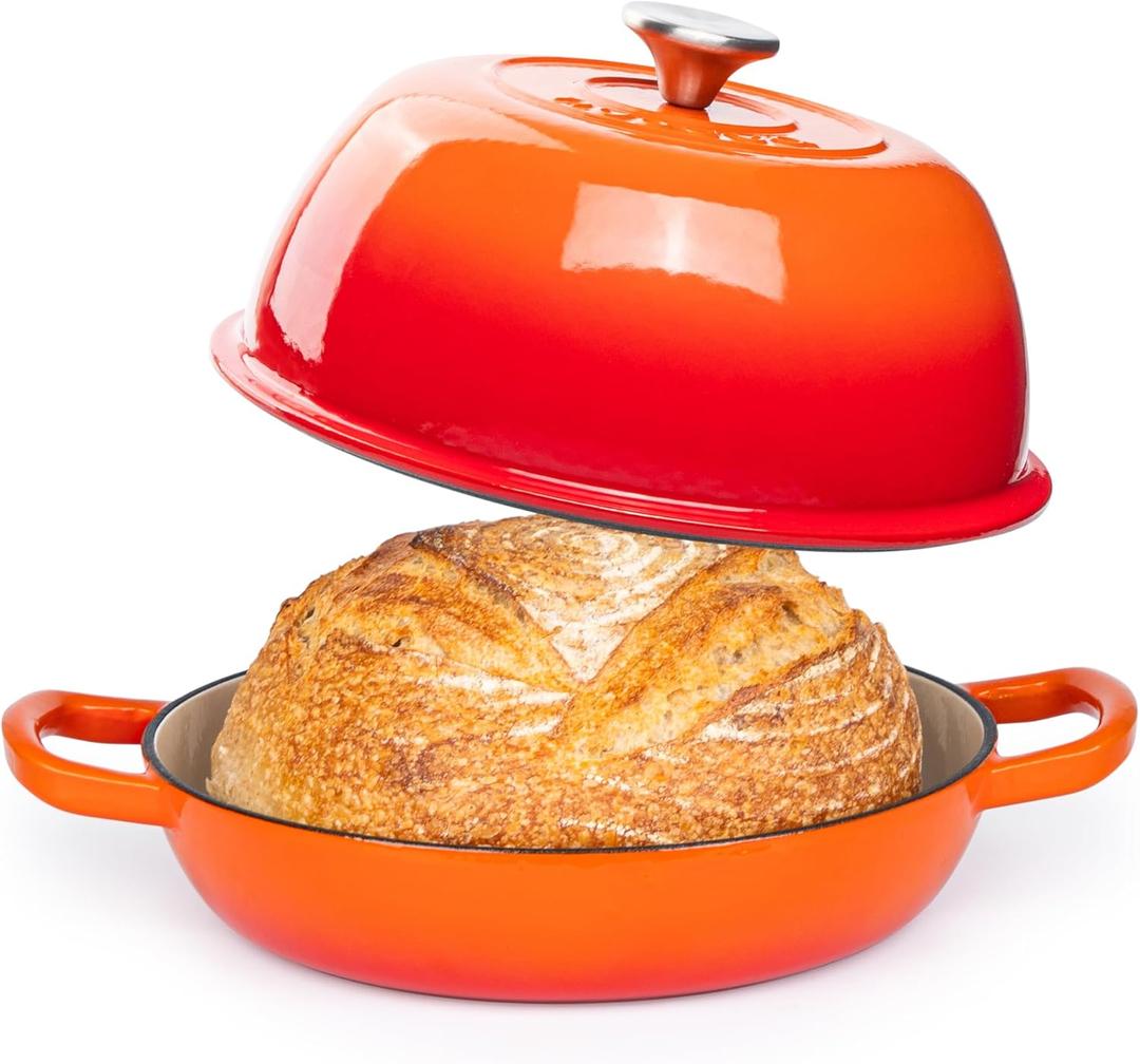 Enamelled Cast Iron Dutch Oven Pot  Dutch Oven For Sourdough Bread Baking  Cast Iron Bread Pot  Orange, 6 Quarts, 26cm  by Nuovva