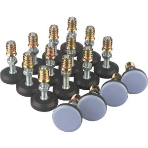 Furniture Leveler PTFE(Teflon) Bottom(28mm Base 1/4-20,16 Pack),Threaded Shank Adjust Pads,Table/Chair/Cabinet/Sofa Medium Adjustable Legs Leveling,Nuts Installation and Floor Protection