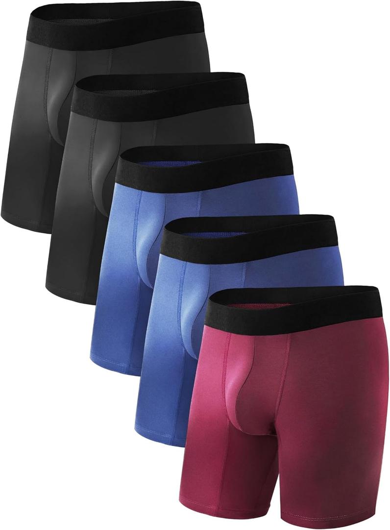 TIICHOO Incontinence Underwear for Men Washable Cotton Leak Proof Boxer Briefs with Long Legs for Bladder Leakage 5 Pack (XL, 2 Black/2 Dark Blue/1 Burgundy)
