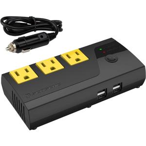 Scosche PI200PS-1 INVERT200 - 200W Car Power Inverter with 4 USB Ports - 12V DC to 110V AC Converter for Vehicles - Vehicle Outlet Plug Adapter - DC to AC Converter - Car Charger for Laptop Computer