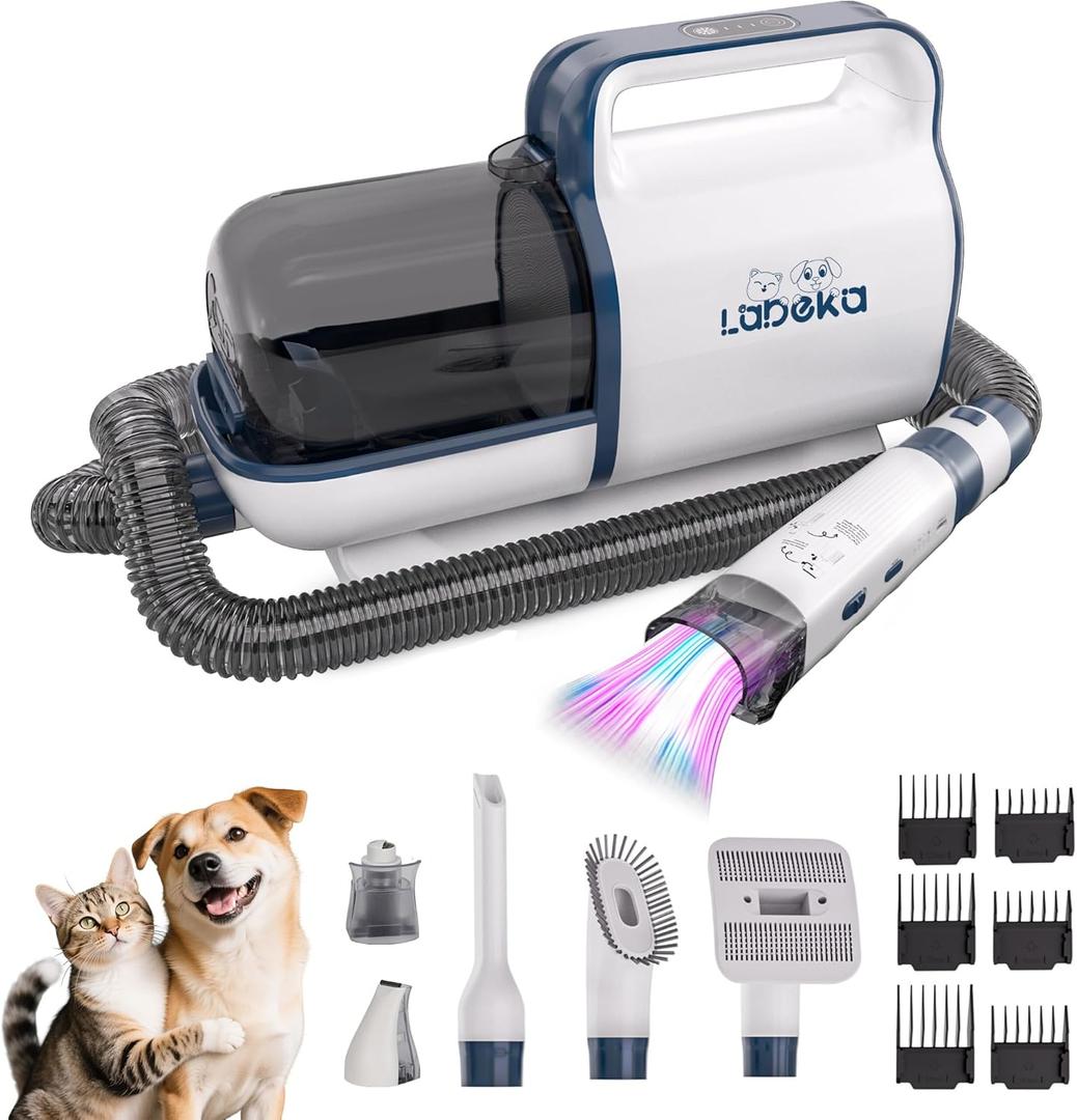 LABEKA 6-in-1 Pet Grooming Kit with Vacuum Brush | Low Noise Deshedding Tool, Dog Hair Clippers & Scissors | Shedding Control for Dogs Cats Clean up