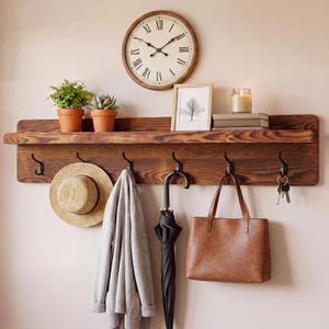 Geelin 35 Inch Wall Shelf with Hooks and Shelf Organizer Wall Mount Coat Rack with 6 Hooks for Hanging for Entryway, Hallway, Bathroom, Living Room, Bedroom