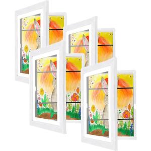 [4-Pack] Kids Artwork Frames Changeable, 11.8 x 8.3-IN Frames for Kids Artwork, Front Opening Picture Frames, Home Decor, Up to 150 Pcs of Kids Art Frame, Craft Storage, Hanging Wall Decor, for 3D Pictures, Crafts, Children Drawing, Hanging Art, Portfolio, White