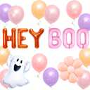 JeVenis Groovy Halloween Hey Boo Baby Shower Party Ghost Mylar Balloons for Groovy Boho Rainbow Retro Hippie Little Boo Daisy Party Decoration (Orange3)