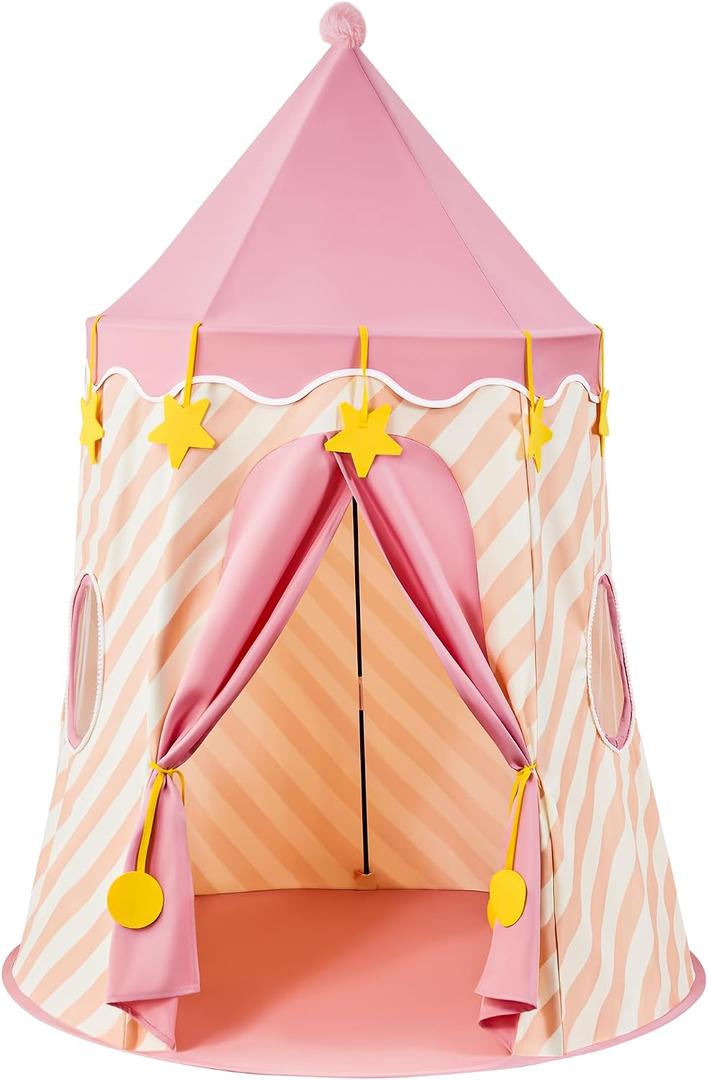 Hallo Deer Kids Play Tent, Princess Castle Pop Up Tent Kids with Star and Window, Portable Toddler Play Tent Indoor Outdoor, Playhouse Indoor Games for Boys & Girls Gifts (Strawberry Pink), 43.31×43.31×61.02 inch
