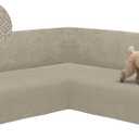 HDCAXKJ Sectional Couch Cover L Shape Stretch Sofa Covers Washable Jacquard Corner Couch Slipcover Non Slip Sectional Slip Cover U Shaped Furniture Protector for Pets Dogs (Light Khaki, Large)