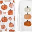 KFXHANGD Fall Pumpkin Decor Kitchen Towels and Dishcloths Set of 2, Fall Thanksgiving Day Hand Dish Towel, Farmhouse Autumn Pumpkins Decorative Hand Tea Towels for Bathroom Kitchen, 16×24 Inch