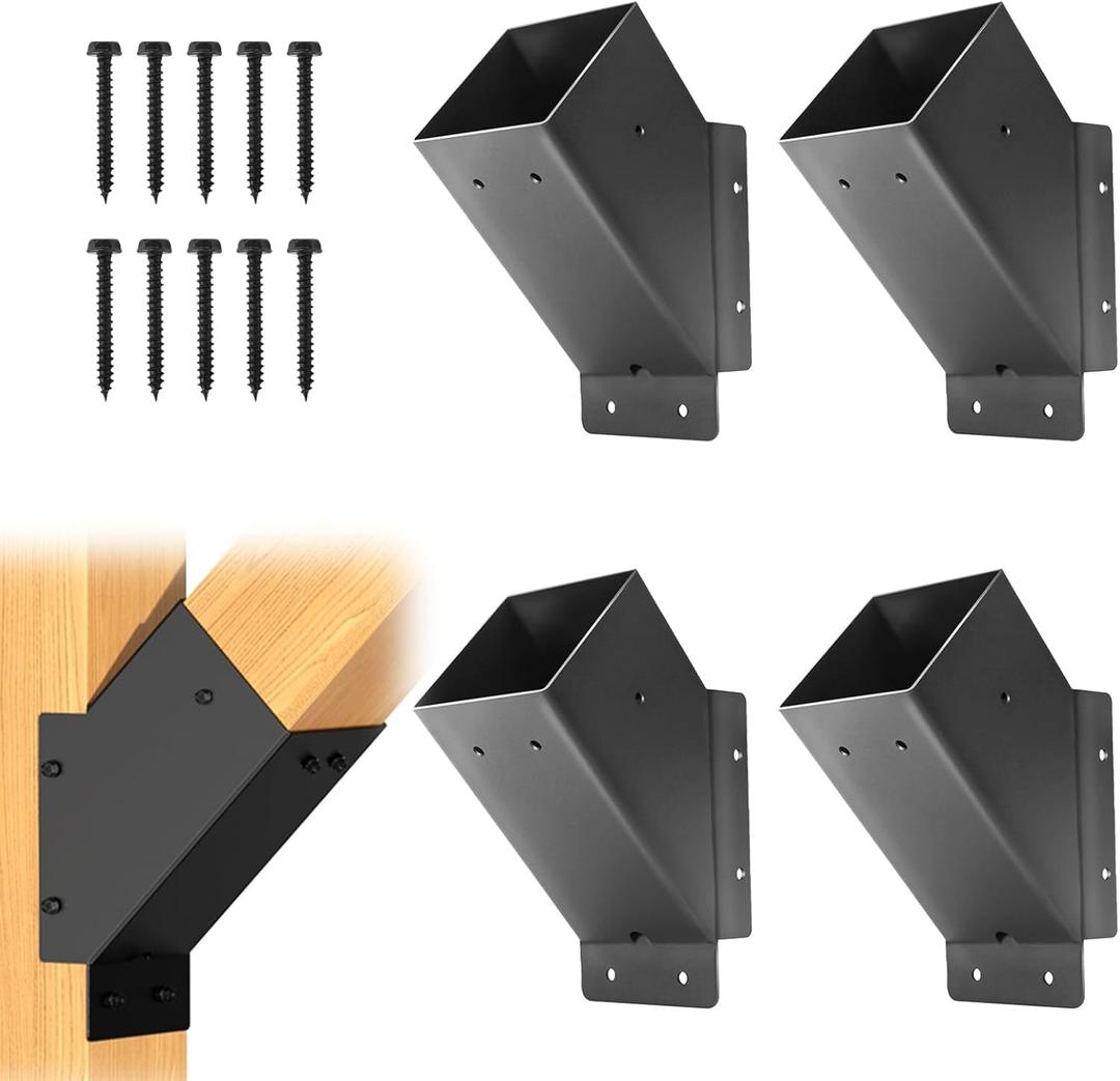 4 Pcs Pergola Brackets, 45-Degree Angle Bracket,4x4 (Actual 3.6x3.6) Corner Support Brackets, Pergola Kit for Gazebo, Deck Porch, Trellis Support Bracket Kit (Black).