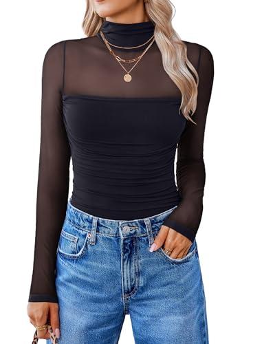 Avidlove Women Long Sleeve Bodysuit Turtle Neck Shapewear Body Suits Mesh One Piece Leotard Shirt Going Out Tops Fall Outfits, XX-Large
