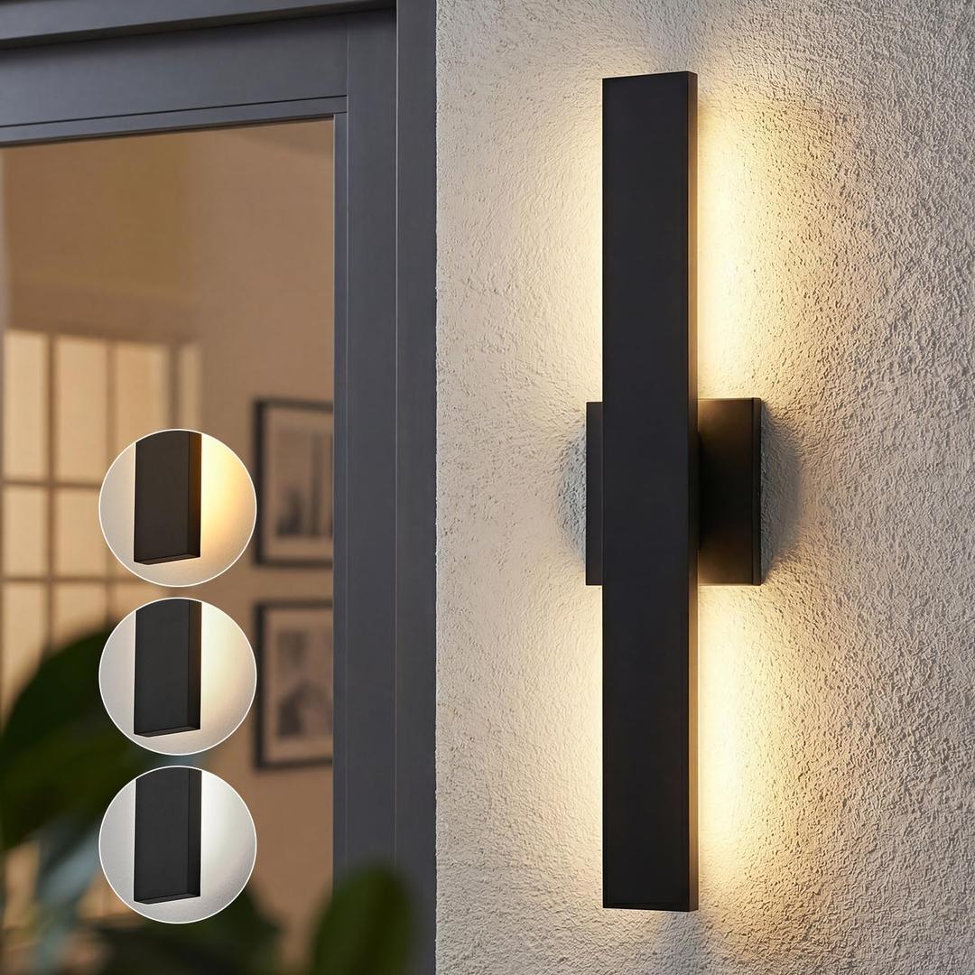 Upgraded 23.6in Modern LED Outdoor Wall Lights 3000K 4000K 5000K Dimmable Black Exterior Wall Sconce Long Outside Light fixtures for House Garage Front Door