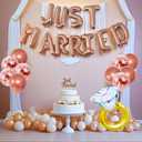 Rose Gold Just Married Balloons Banner Bridal Shower Decorations Diamond Ring Balloon for Women Married Car Bachelorette Wedding Party Decorations Photo Props