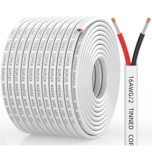 16 Gauge Marine Wire, 16/2 Duplex Marine Grade Cable, IP68 Waterproof/Oxygen-Free Tinned Copper Stranded PVC 16 AWG Wire for Boat, Automotive, RV, Solar, LED Strips (100FT)