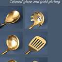 AQUAX Stainless Steel kitchenware seven Pieces Set (White Gold).Cooking Utensils 7 pcs Set with hanging shelf .Include Slotted Spoon, Slotted Spatula, Large Spoon, Soup Ladle, Spatula, Pasta spoon.