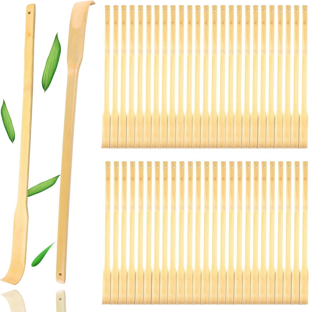 Bamboo Back Scratcher 50Pcs, 16.5" Long Handle Traditional Polished Thick Body Massage for Elderly Men Women Adults, Christmas Stocking Stuffers Bulk Party Game Prizes for Adults, Family Nursing Gifts