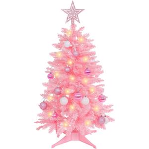 Sunshine Pink Christmas Tree with Light 4ft Artifical Full Christmas Tree with Ball & Star Ornaments 8 Lighting Modes for Holiday Decor