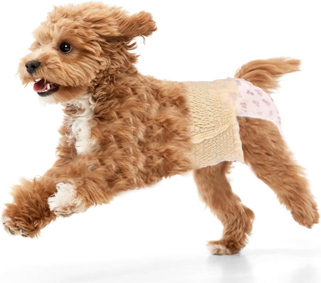 Ambreview Dog Diapers Female, Disposable Diapers for Female Dog with Stretchy Waist, Pull Up Puppy Wraps for Doggie in Heat Period Super Absorbent Leak-Proof Doggy Diaper for Dogs 30PCS (XS)