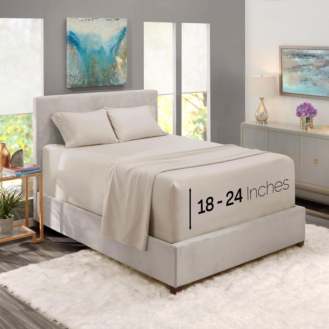 Nestl Queen Size Sheet Set, 4 Piece Extra Deep Pocket (18-24 inches), Microfiber, Cooling, Hotel Luxury, Soft, Breathable, Wrinkle-Free, Easy to Care, Linen