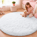 OLANLY White Round Rugs for Bedroom - Machine Washable, 4 ft Circle Area Rugs for Living Room, Soft and Fluffy Shaggy Carpet for Teen Girls and Boys, Nursery Rooms, Dorms, Home Decor Aesthetic
