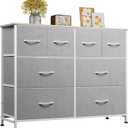 WLIVE 8 Drawer Dresser for Bedroom, Wide Fabric Dresser Storage Organizer, Chest of Drawers with Wood Top, Sturdy Steel Frame, Dressers for Living Room, Closet, Hallway, Light Grey
