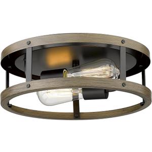 EAPUDUN Farmhouse Flush Mount Ceiling Light, 13" Imitation Wood 2-Light Fixture, Retro Style Lamp for Hallway, Entryway, Bedroom, Kitchen, Dining Room