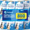 PetLovers Extra Sticky Lint Roller Mega Value Set for Pet Hair Removal, Dog and Cat Lint Remover (8 Pack Refills)