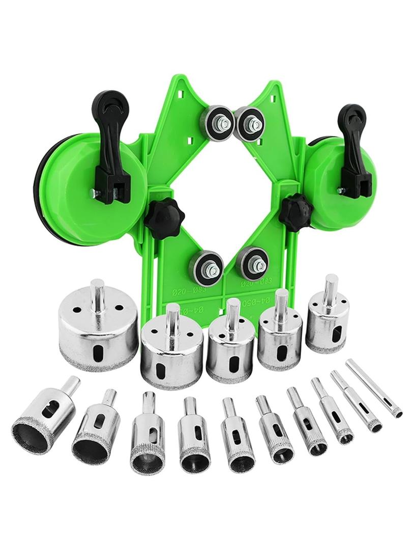 Diamond Hole Saw Kit,Diamond Drill Bits,16 Pcs Tile Hole Saw Kit with Double Suction Cups Hole Saw Guide Jig Fixture from 0.24''- 1.97'' for Ceramic, Glass, Tile, Porcelain, Marble, Granite