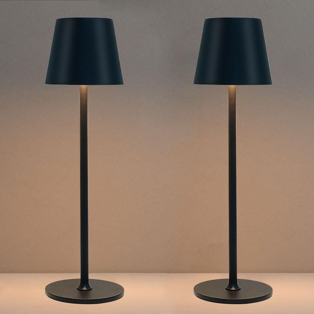 2 Pack Cordless Table Lamps, Rechargeable Portable 5000Mah Battery Operated Lamp, LED 3 Color Stepless Dimming Touch Bedside Lamp, Desk Light For Restaurant, Patio, Bedroom, Outdoor, kitchen-Black