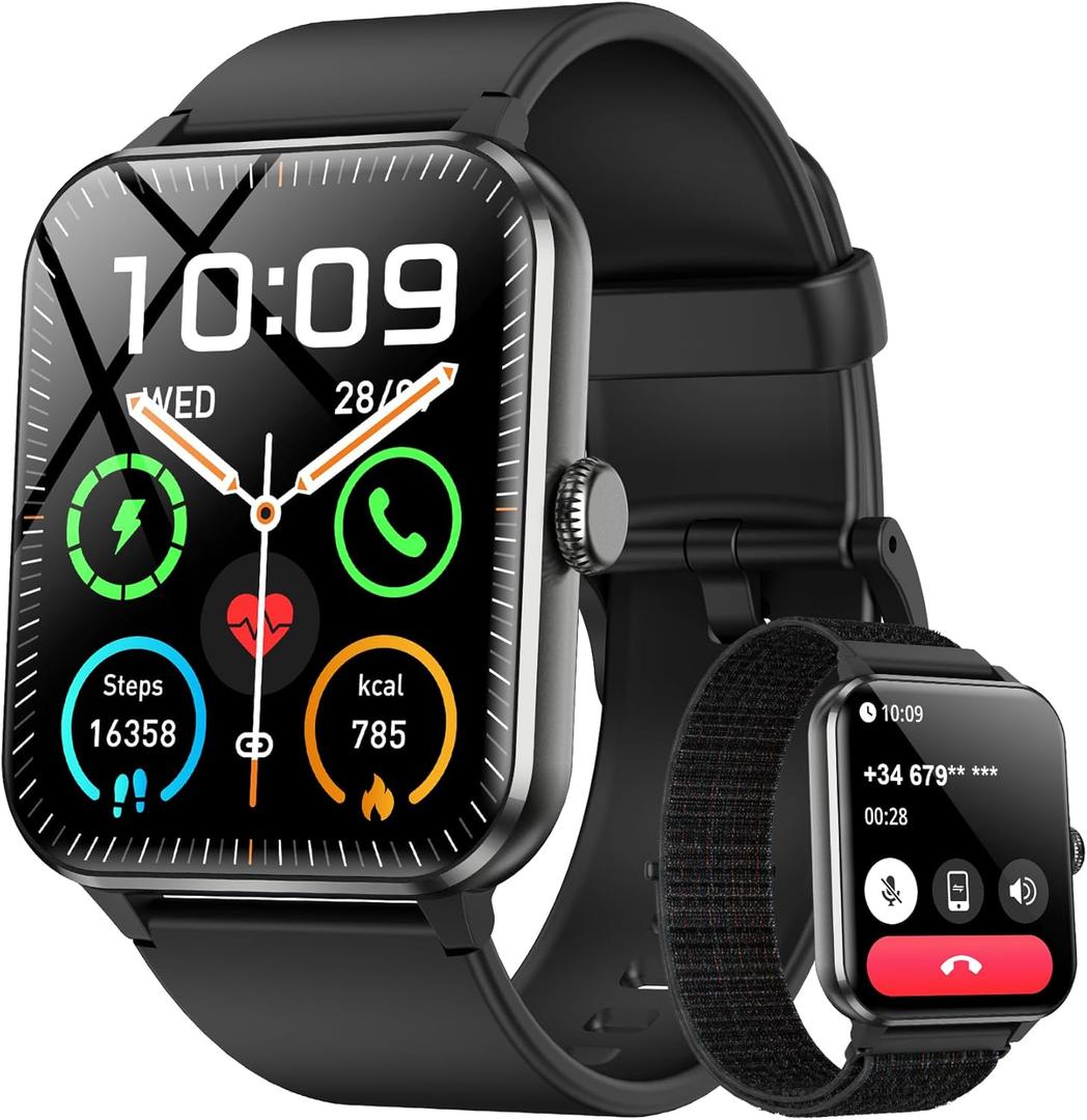 Blackview 2026 Smart Watch (Answer/Make Calls), Fitness Watch for Men and Women with Heart Rate/SpO2/Sleep Monitor/2 Straps, 100+ Sports Modes, IP68 Waterproof Activity Tracker for Android/iPhone