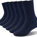 Unisex Kids 100% Natural Cotton Socks, Soft Moisture Wicking Dress Crew Socks for Boys and Girls, Navy Blue
